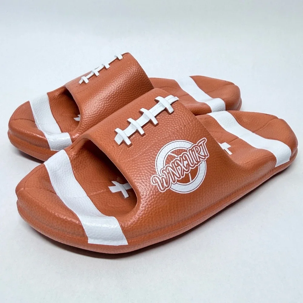 WNXURT Football Novelty Slide Sandals Brown White Sports Theme Unisex Size 7/7.5